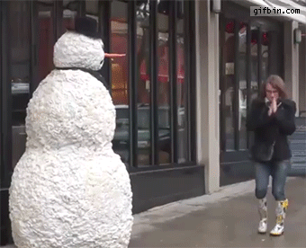 Woman's reaction to scary snowman prank